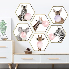 Nueva etiqueta de la pared del marco de la foto hexagonal plana animal lindo