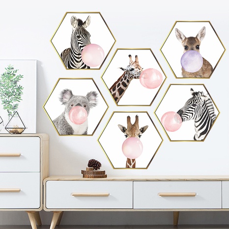 Nueva etiqueta de la pared del marco de la foto hexagonal plana animal lindo's discount tags