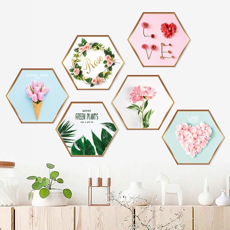 New hexagonal plant flower plane photo frame wall sticker NHAF366770's discount tags