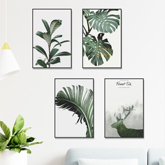 einfaches tropisches grünes Pflanzenblatt flacher rechteckiger Fotorahmen-Wandaufkleber