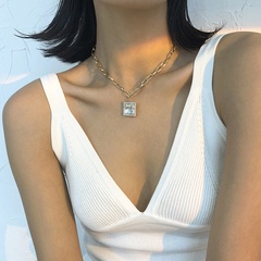 Simple square diamond geometric necklace