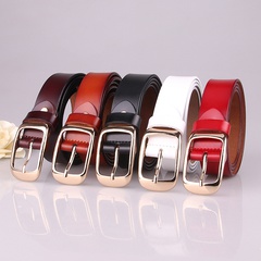 simple square buckle full cowhide leather belt