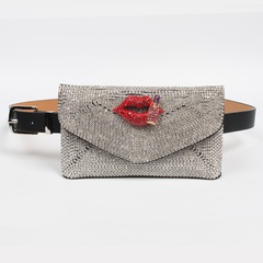 Fashion tassel rhinestone lips belt bag decoration thin belt