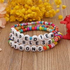Boho style handmade beaded rainbow rice beads letter bracelet wholesale