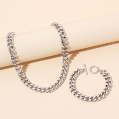hip hop geometric thick chain necklace bracelet combination set