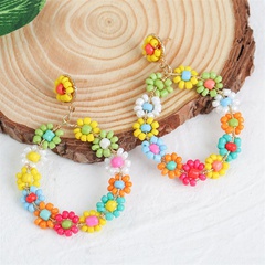Bohemian style geometric round handmade flower rice bead woven earrings