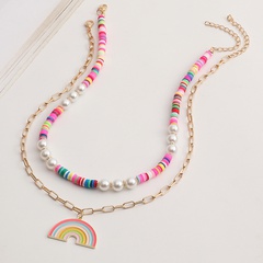 ethnic multicolored soft ceramic pearl rainbow pendent necklace