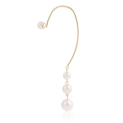 55281 Korean Style Elegant Back-Mounted Water Drop Pearls Non-Piercing Ear Clip Earrings Women's Long Ear Hanging Ear Jewelry