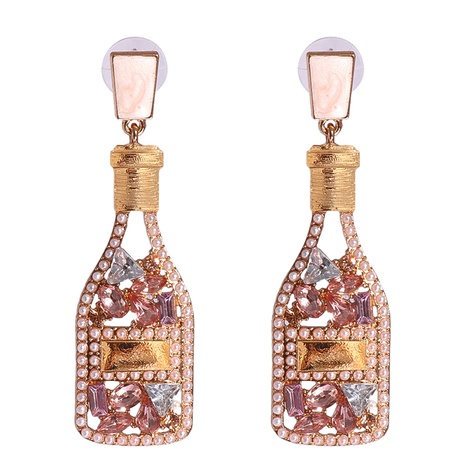55258 European and American Retro Champagne Wine Bottle Full of Rhinestone Pearl Ear Studs Personality Female Accessories Earrings's discount tags