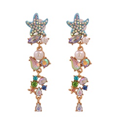 retro starfish inlaid diamond pearl long earrings wholesale