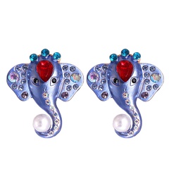 retro color diamond-studded oiled elephant animal earrings