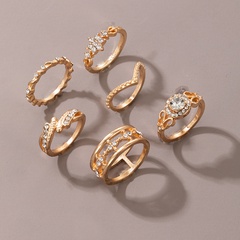 6 Pieces Golden hollow carved diamond irregular geometric ring set