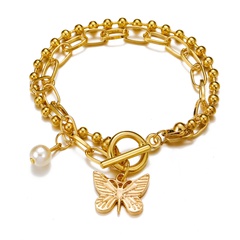 Fashion Butterfly Pendant Double Round Bead Pearl Chain Anklet