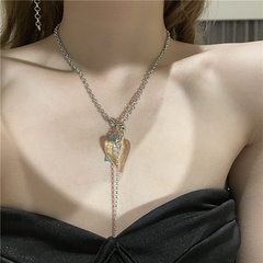 fashion asymmetrical heart-shaped crystal earrings tassel pendant necklace