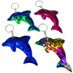 Moda de doble cara reflectante PET con lentejuelas llavero colgante de delfín con escamas de pescado