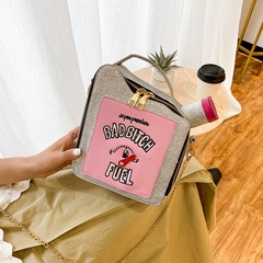 fashion laser sequin embroidery letter oil can creative messenger bag