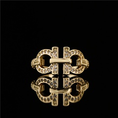 Cross-Border Hot Sale Irregular Geometric Ring Opening Design 18K Real Gold Plating Copper Micro Inlaid Ornament Female Ring