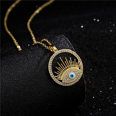 Retro Copper Micro-inlaid Zircon Disc Devil's Eye Pendant Necklace