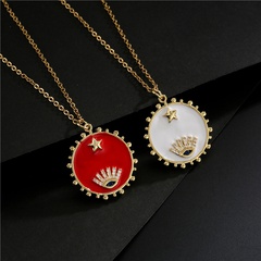 Fashion Red and White Oil Drops Devil's Eye Five-pointed Star Disc Pendant Necklace