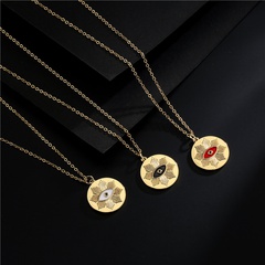 Aogu Cross-Border Supply European and American Fashion Three-Color Oil Dripping Devil's Eye Necklace Golden Disc Maple Leaf Pendant Female