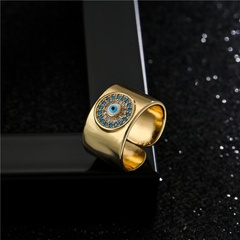 Aogu Cross-Border New 18K Gold Plated Copper Micro-Inlaid Ornament 11mm Wide Open Devil Eye Ring for Women