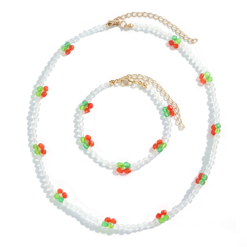 simple beads acrylic cherry chain multilayer necklace bracelet set
