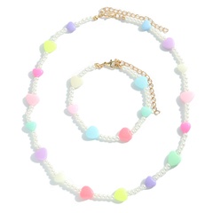 Fashion Acrylic Crystal Beaded Necklace Butterfly Pendant Bracelet Set