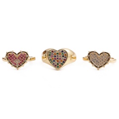 European and American Fashion Copper Micro Inlay Color Zirconium Love Heart-Shaped Ring Female Cross-Border Supply Geometric Open Index Finger Ring