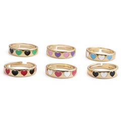 Fashion Contrast Color Drop Oil Heart Shaped Copper Ring