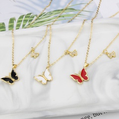 European and American Ins Cross-Border New Arrival Butterfly Necklace Women's Foreign Trade in Stock Simple Inlaid Zirconium Color Acrylic Copper Pendant