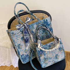 Tote Bag Large Capacity Bag for Women 2021 New Embroidery Big Bag Shopping Bag Bento Portable Shoulder Canvas Bag