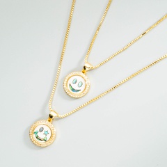 simple smiling face brass micro-inlaid zircon pendant necklace