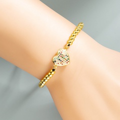 fashion copper micro-inlaid color zircon heart-shaped beaded adjustable bracelet