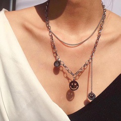 Titanium Steel smiley face necklace fashion double-layer pendant clavicle chain sweater
