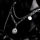 Titanium Steel smiley face necklace fashion doublelayer pendant clavicle chain sweaterpicture13