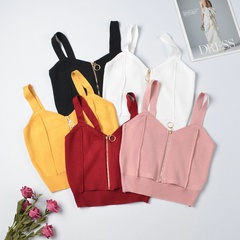 fashion sexy beauty back solid color knitted sling short vest