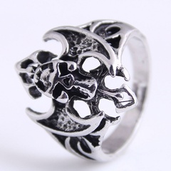 retro simple hiphop skull wing ring