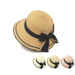 Korean style bow wide-brimmed sunshade parent-child straw hat