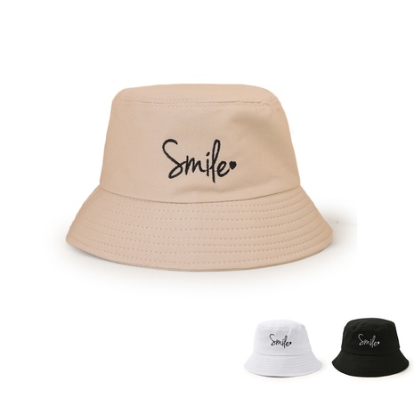 Korean style cute embroidered letter heart wide-brimmed sun-shading basin hat's discount tags