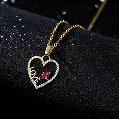 Fashion Heart Shape LOVE Letter Pendant Copper Micro-inlaid Zircon Necklace