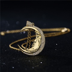 fashion copper micro-inlaid zircon large moon pendant necklace