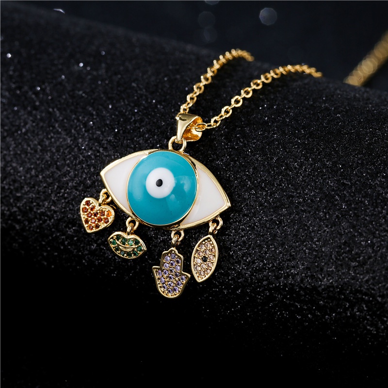 fashion blue and white twocolor oil dripping devils eye zircon necklace