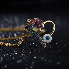 fashion copper micro-inlaid color zirconium heart shape oil dripping devil's eye pendant necklace