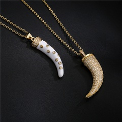 fashion white oil dripping copper micro-inlaid zircon horn pendant necklace