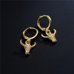 Fashion Copper Plated Gold Micro-inlaid Zircon Bull Head Earrings