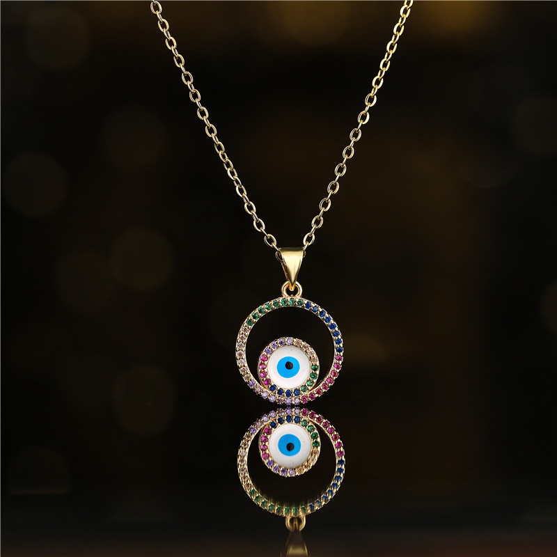 fashion Copper microinlaid color zirconium round devils eye oil drop necklace