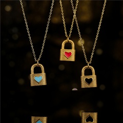 fashion dripping oil heart shape lock pendant necklace