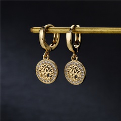 fashion life tree geometric copper micro-inlaid earrings