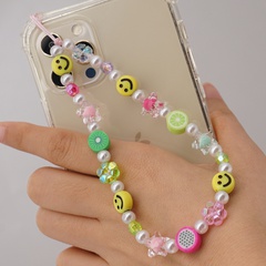 ethnic style acrylic yellow smiley face five-pointed star round beads mobile phone chain lanyard