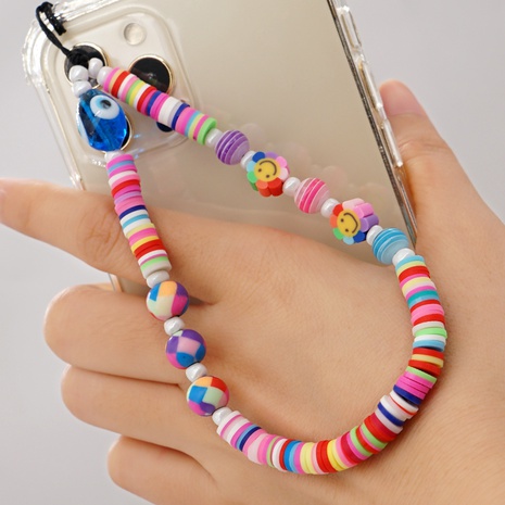 cartoon mixed color soft pottery smiling face daisy glass drum mobile phone chain's discount tags